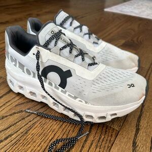 Women’s On Cloudmonster Running White and Black CloudTec Shoes Sz 7